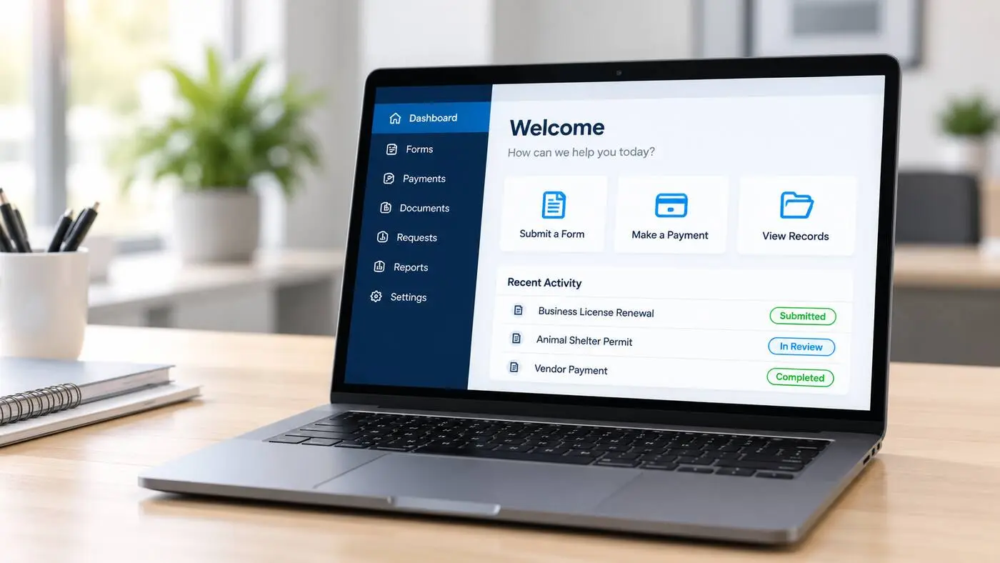 GovTracks online county services dashboard displayed on a laptop